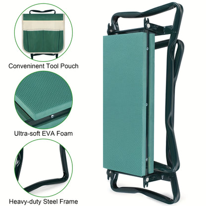 2-in-1 gardening seat and kneeler folded for compact storage. 