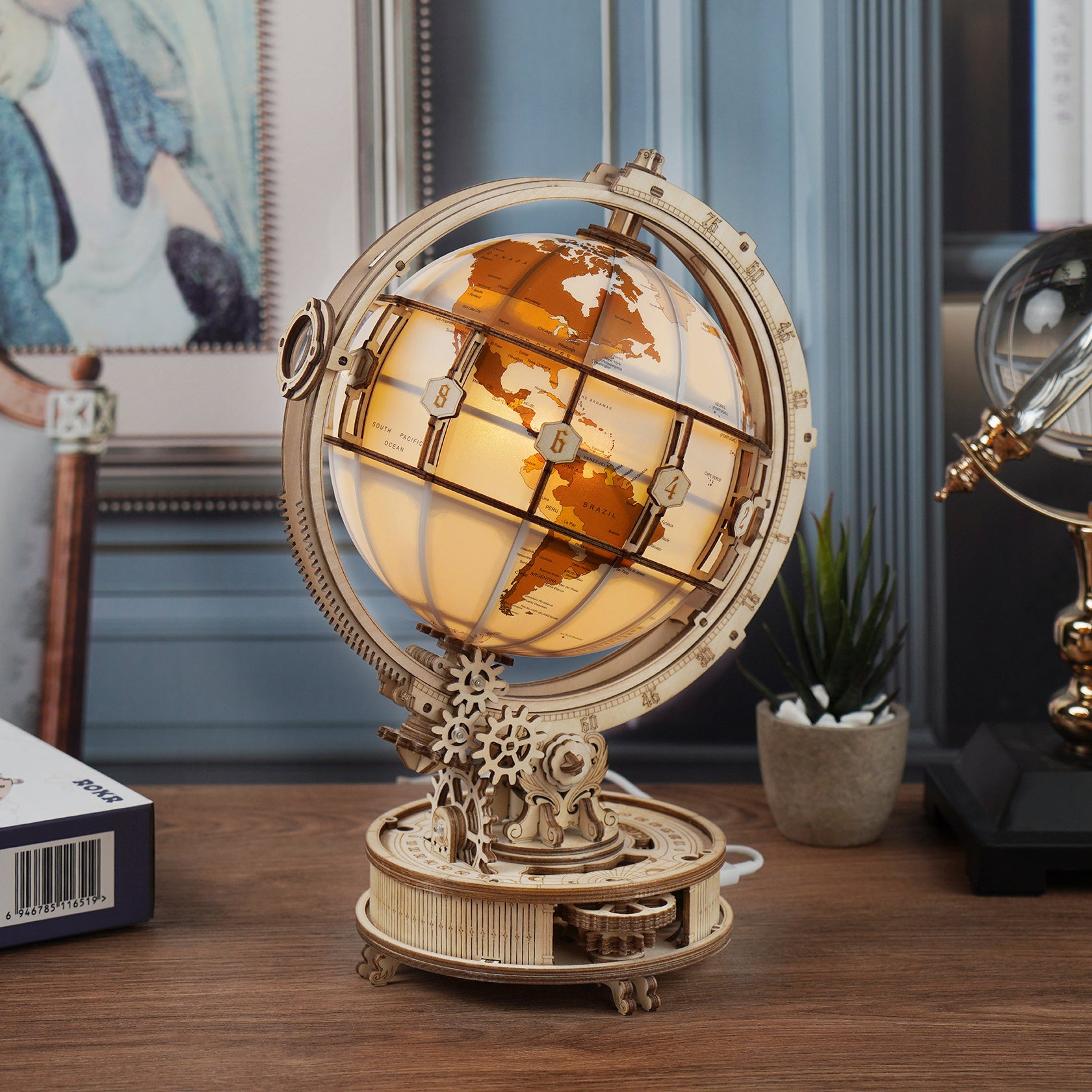 DIY 3D Luminous Globe Wooden Puzzle With LED Light - RileyOutlet.com