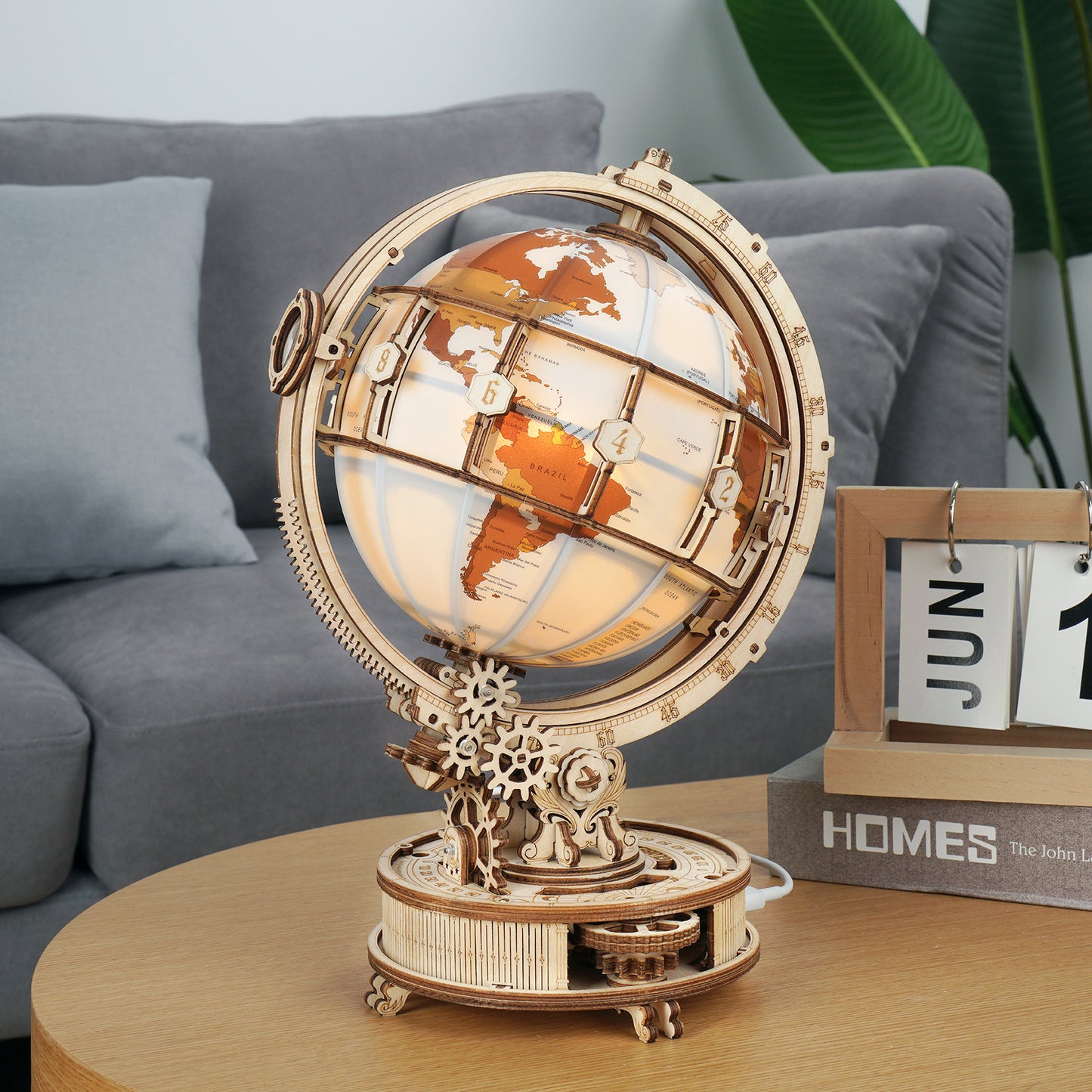 DIY 3D Luminous Globe Wooden Puzzle With LED Light - RileyOutlet.com