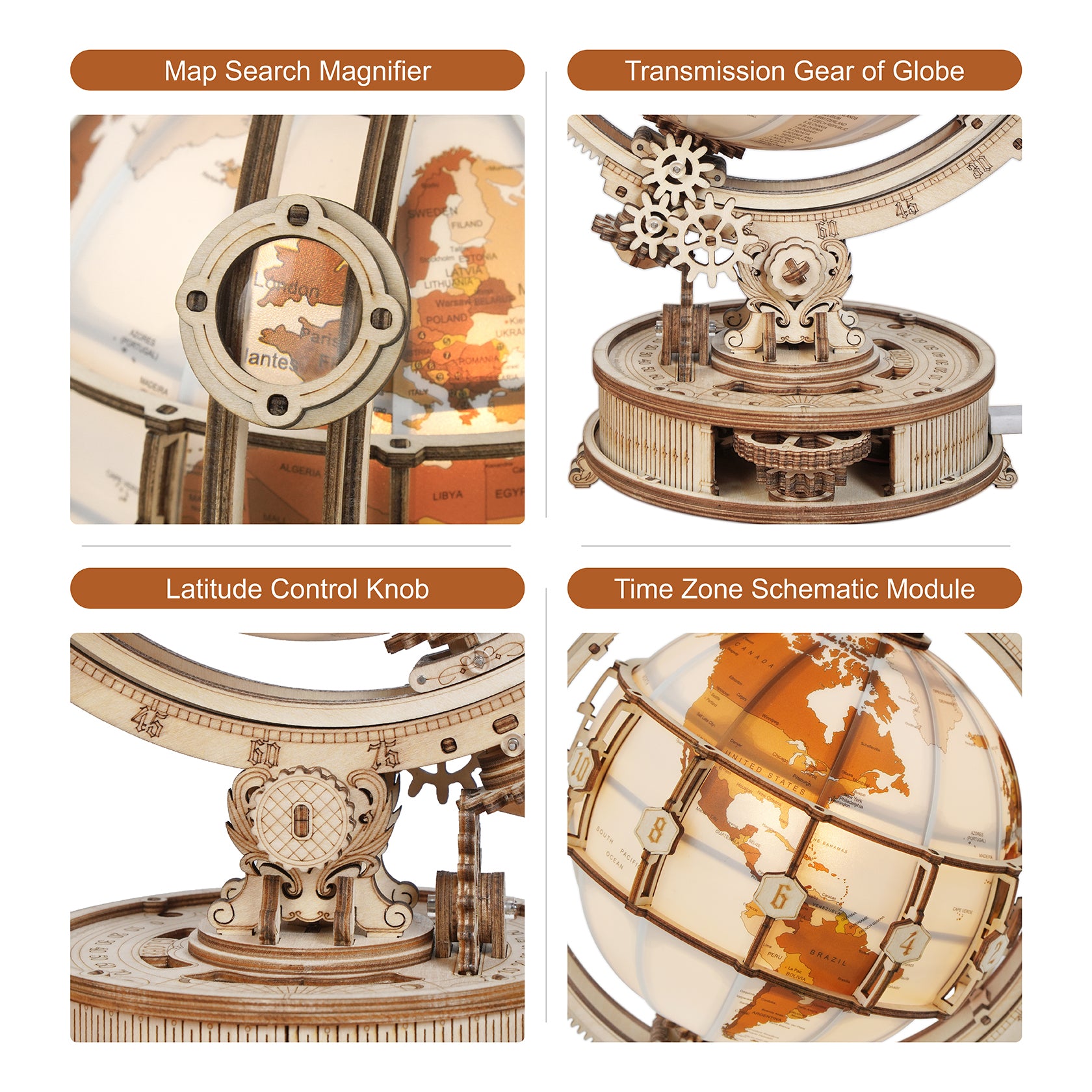 DIY 3D Luminous Globe Wooden Puzzle With LED Light - RileyOutlet.com
