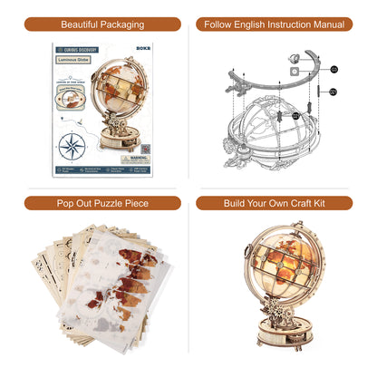 DIY 3D Luminous Globe Wooden Puzzle With LED Light - RileyOutlet.com
