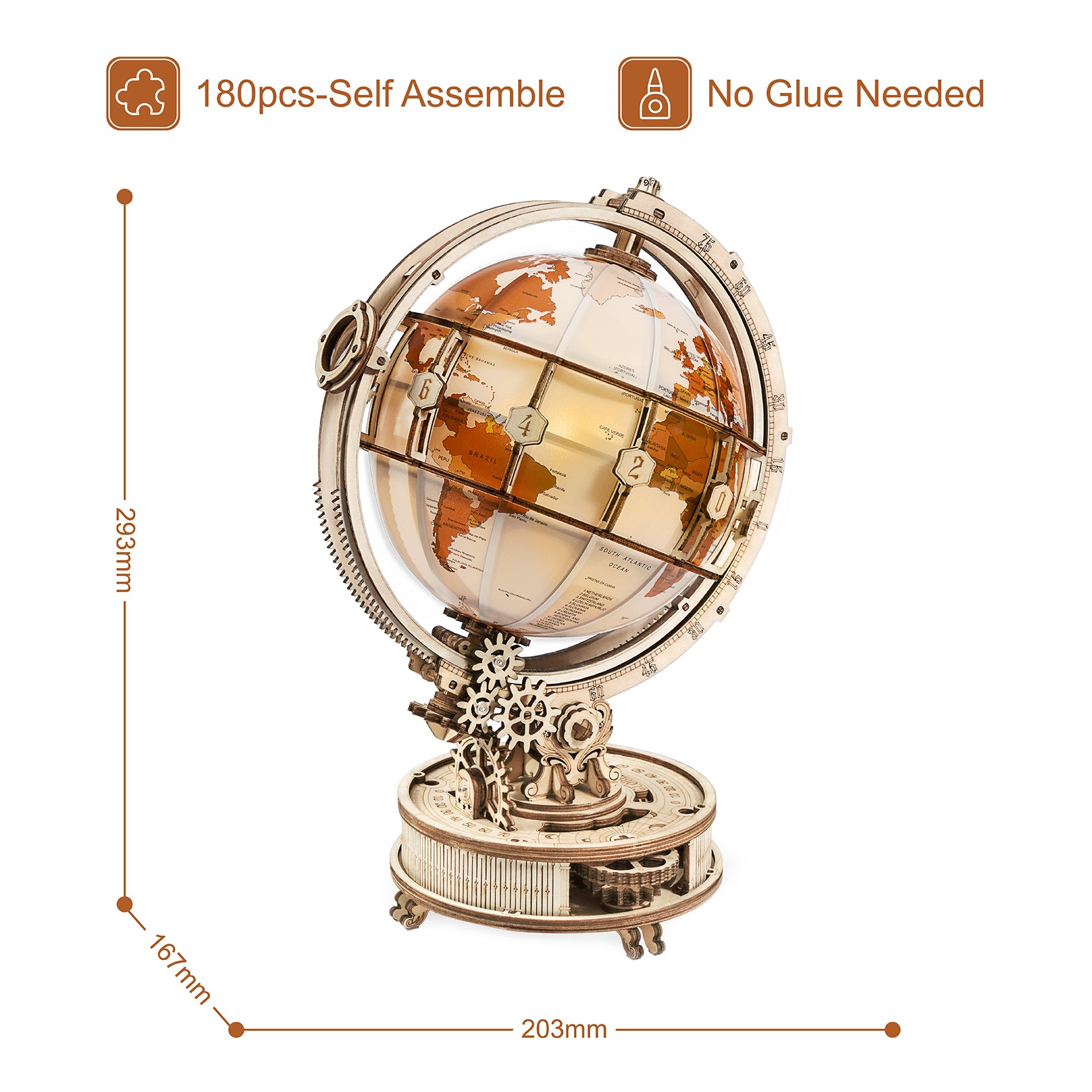 DIY 3D Luminous Globe Wooden Puzzle With LED Light - RileyOutlet.com