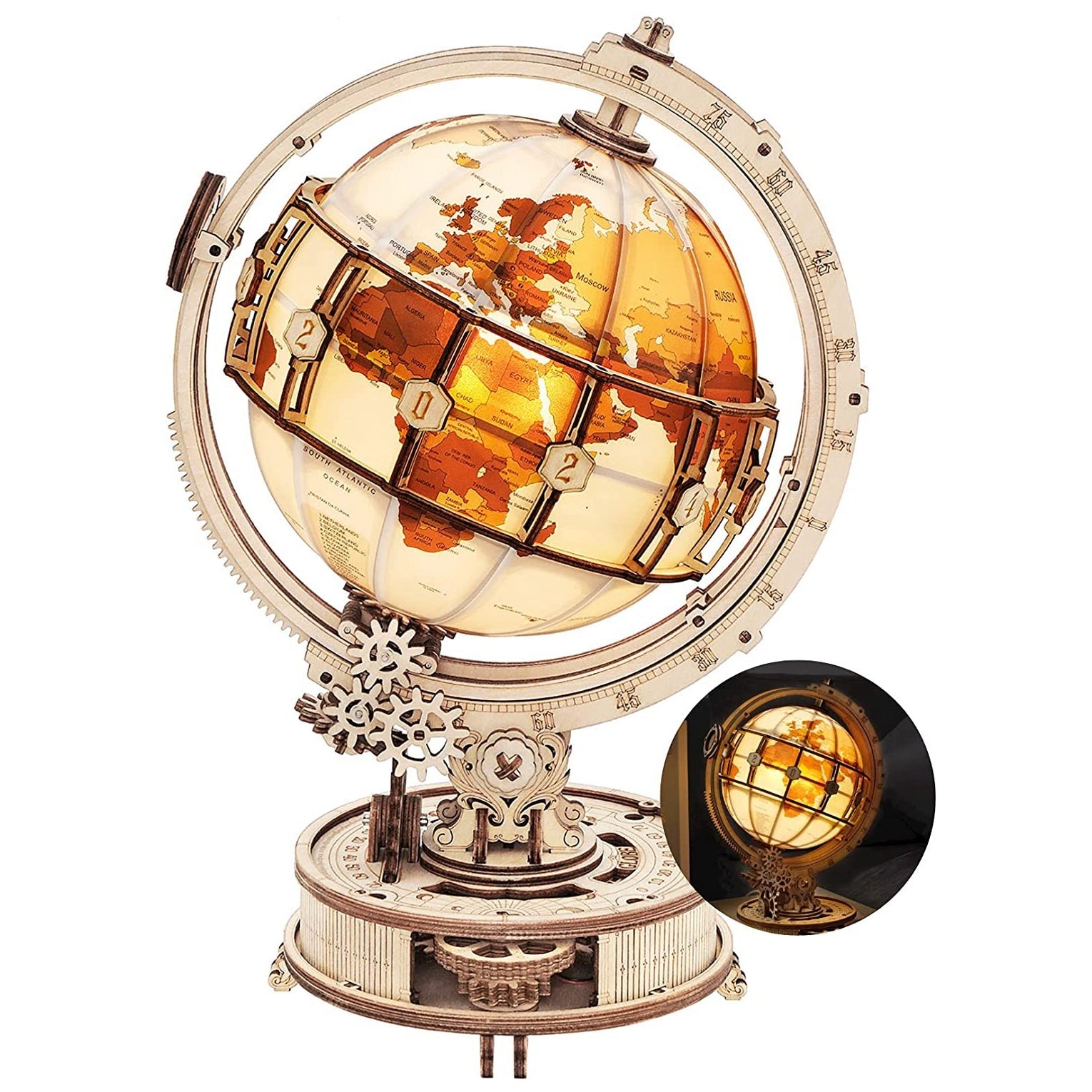 DIY 3D Luminous Globe Wooden Puzzle With LED Light - RileyOutlet.com